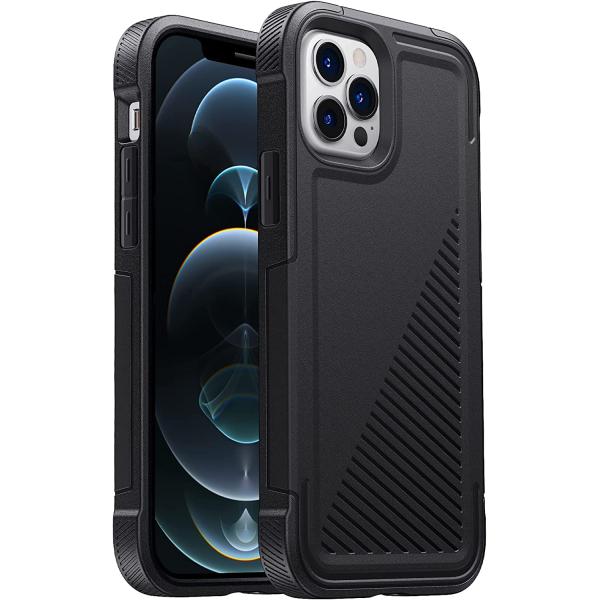 Elando Compatible with iPhone 12 Case and iPhone 12 Pro Case, Shockproof Protective Heavy Duty Tough Rugged Drop Protection Case for iPhone 12 6.1 Inch, Black