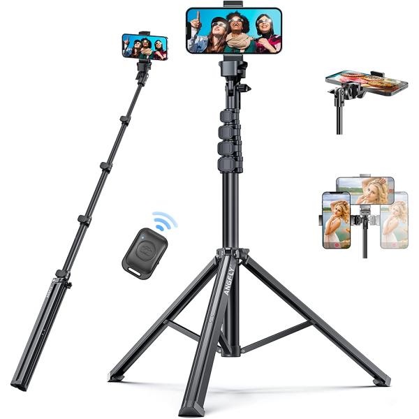 ANGFLY 67" Phone Tripod & Selfie Stick, Extendable Cell iPhone Tripod Stand with Remote and Phone Holder, Tripod for iPhone Compatible with iPhone 14 Pro Max 13 12/Android/Camera