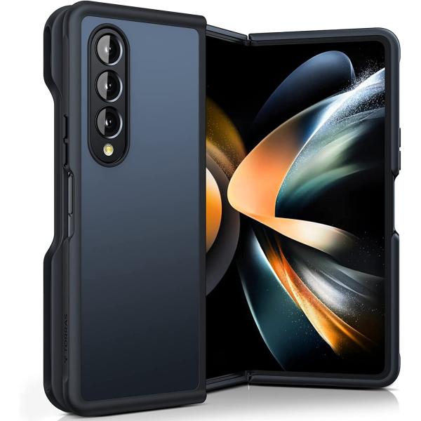 TORRAS Shockproof Galaxy Z Fold 4 Case, [Military Grade Drop Tested] [S Pen Slot] Translucent Matte Hard Back & Soft Edge Slim Protective Designed for Samsung Galaxy Z Fold 4 Case 5G, Black