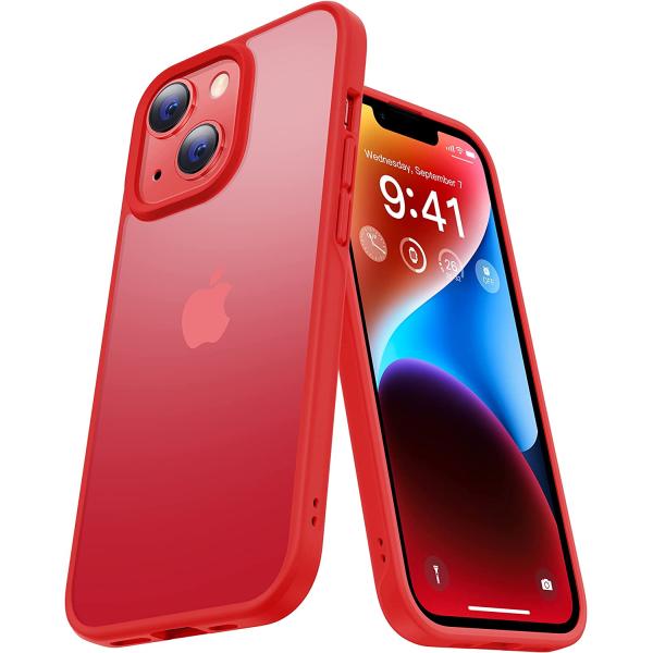 CASEKOO KooShock for iPhone 14 Plus Case Matte 6.7 inch 2022,[10FT Military Drop Protection][ Anti-Scratch] Protective Hard Back Translucent Shockproof Cover Non-Slip Bumper Slim Phone Cases, Red