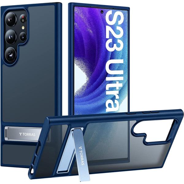 TORRAS MarsClimber Case for Samsung Galaxy S23 Ultra Case with Stand, 3-Way Sturdy Kickstand and 8FT MIL-Grade Shockproof Translucent Matte Case for Samsung S23 Ultra Case 6.8'', 2023, Blizzard Blue