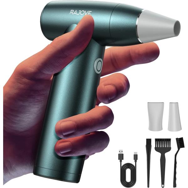 Electric Air Duster, 150000 RPM Compressed Air Duster with [Powerful Brushless & Coreless Motor] [Elegant All Metal] Air Duster Compressed Air Cordless Air Duster Mini Air Blower for Computer Keyboard