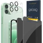 QHOHQ 2 Pack Privacy Screen Protector for iPhone 12 6.1" with 2 Packs Camera Lens Protector,Full Screen Tempered Glass Film,9H Hardness Anti-Shatter, Anti Spy, Touch Sensitive - Case Friendly