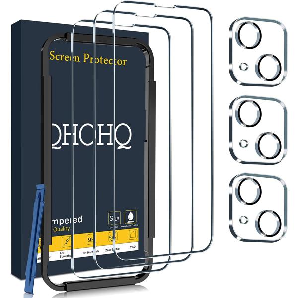 QHOHQ 3 Pack Screen Protector for iPhone 14 / iPhone 13 [6.1 Inch] with 3 Pack Tempered Glass Camera Lens Protector, Ultra HD, 9H Hardness,Case Friendly