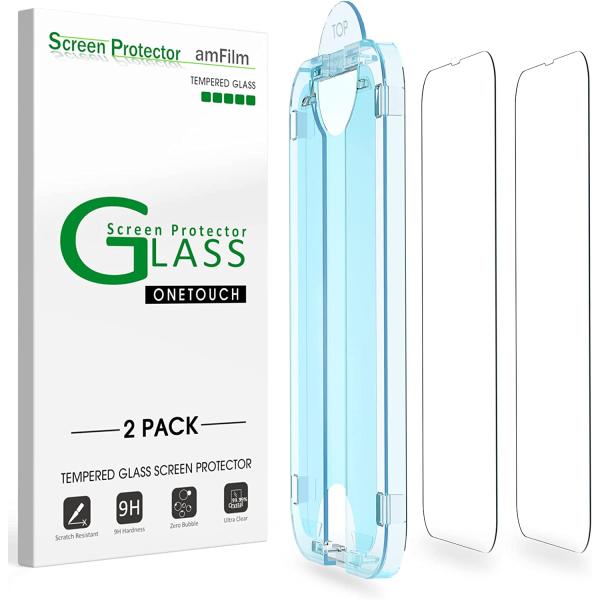 amFilm Screen Protector OneTouch Compatible with iPhone 13 6.1" 2021 and iPhone 13 Pro 6.1" 2021 with Easy Installation Kit, Full Coverage Case Friendly, Tempered Glass, 2 Pack