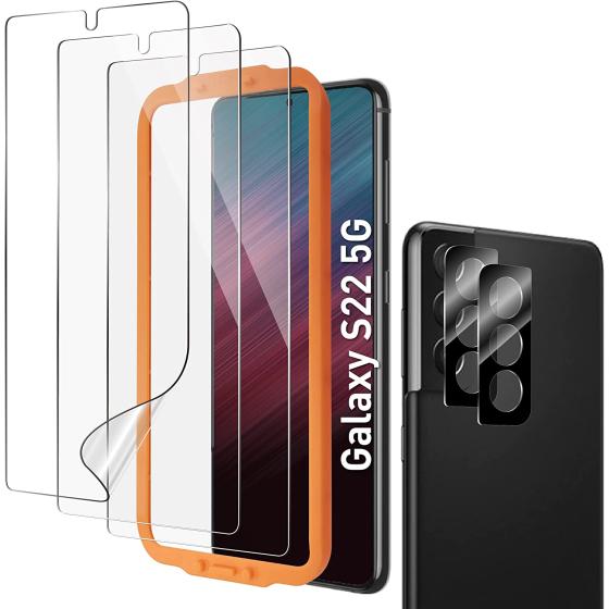 AACL [3+2 Pack] For Galaxy S22 Screen Protector & Camera Lens Protector for Samsung Galaxy S22 5G, 6.1 Inch, 7H Hybrid Film[Fingerprint Unlock][Anti-Scratch]