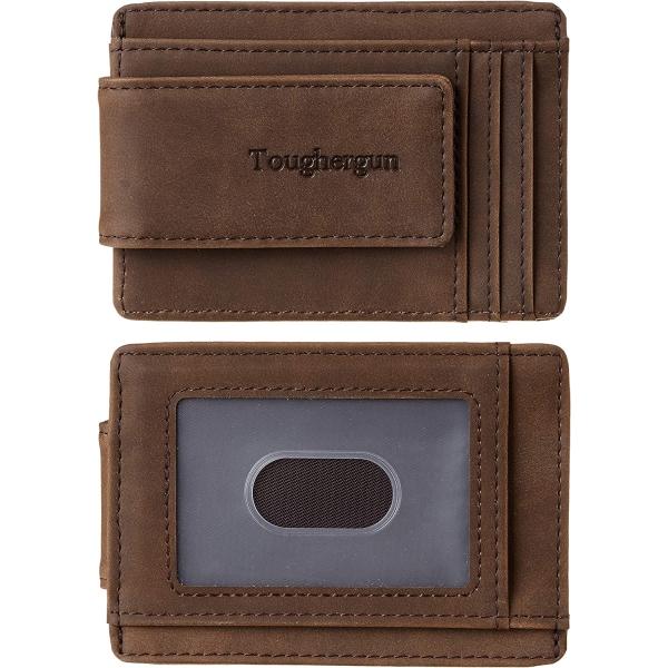 Toughergun Genuine Leather Magnetic Front Pocket Money Clip Wallet RFID Blocking