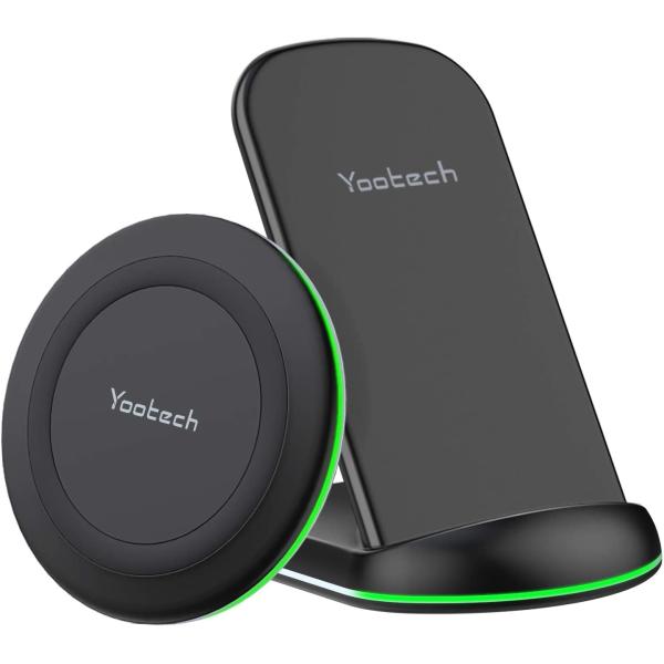 Yootech Wireless Charger,[2 Pack] 10W Max Wireless Charging Pad Stand Bundle,Compatible with iPhone 14/14 Plus/14 Pro/14 Pro Max/13/SE 2022/12/11/X/8,Galaxy S22/S21/S20,AirPods Pro 2 (No AC Adapter)