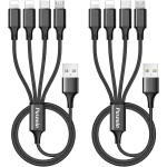 Multi Charging Cable, Multi Charger Cable 2Pack 4FT Nylon Braided Universal 4 in 1 Multiple USB Cable Fast Charging Cord Adapter with Type-C, Micro USB Port Connectors for Cell Phones Tablets and More