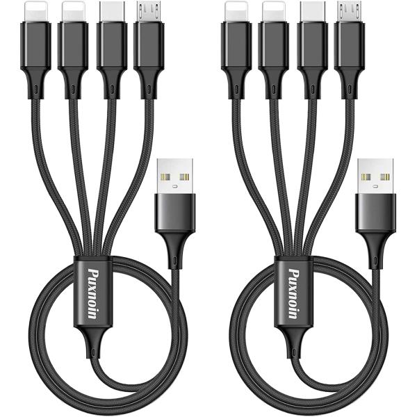 Multi Charging Cable, Multi Charger Cable 2Pack 4FT Nylon Braided Universal 4 in 1 Multiple USB Cable Fast Charging Cord Adapter with Type-C, Micro USB Port Connectors for Cell Phones Tablets and More