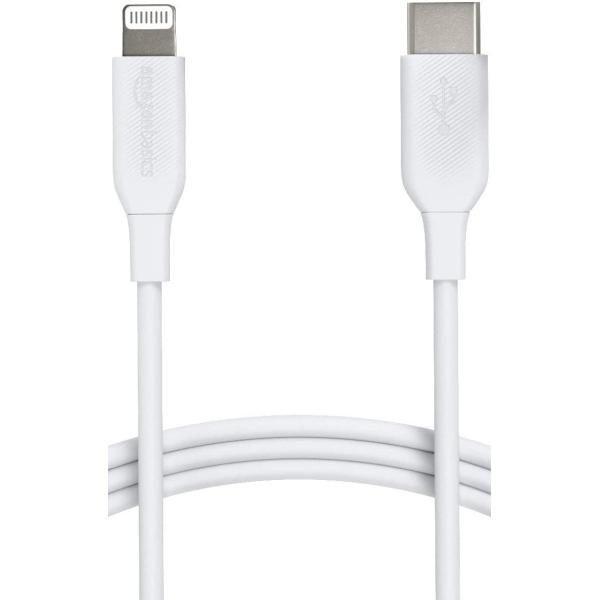 Amazon Basics USB-C to Lightning Cable Cord, MFi Certified Charger for Apple iPhone 14 13 12 11 X Xs Pro, Pro Max, Plus, iPad, White, 6-Ft