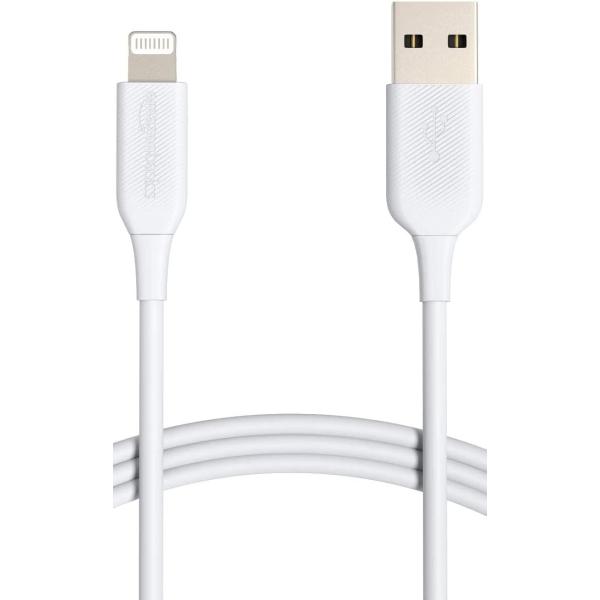 Amazon Basics ABS USB-A to Lightning Cable Cord, MFi Certified Charger for Apple iPhone 14 13 12 11 X Xs Pro, Pro Max, Plus, iPad, White, 6-Ft