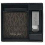 Michael Kors Mens Money Clip & Leather Card Case, Brown/Black
