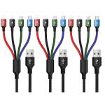 MINLU Multi Charging Cable 4A 3Pack 4FT Multi Fast Charging Cord 4 in 1 Multi Charger Cable Multi Cable with IP/Type C/Micro USB Port Adapter for Cell Phones/Tablets/Samsung Galaxy/LG/Huawei & More