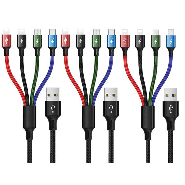 MINLU Multi Charging Cable 4A 3Pack 4FT Multi Fast Charging Cord 4 in 1 Multi Charger Cable Multi Cable with IP/Type C/Micro USB Port Adapter for Cell Phones/Tablets/Samsung Galaxy/LG/Huawei & More
