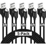 etguuds USB Type C Cable Fast Charging, [5-Pack, 3/3/6/6/10 ft] USB A to USB C Charger Cord Braided Compatible with Samsung Galaxy Note 20 10 9, S20 S10E S10 S9, A71 A70 A51 A50 A41 A21 A20e A20 A10e