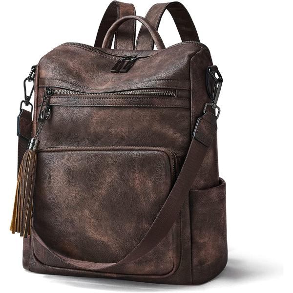 OPAGE Leather Backpack Purse for Women Fashion Tassel Ladies Shoulder Bags Designer Large Backpack Travel Bag