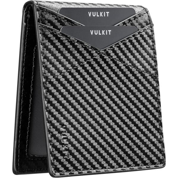 VULKIT Men's Wallet Minimalist Leather Bi-fold Wallet Rfid Blocking with ID Window