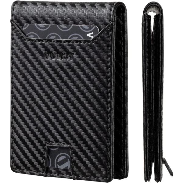 VULKIT Men's Wallet - Classic Leather Card Wallet with Pull-tab Bi-fold- Slim Design RFID Blocking Front Card Wallet with Id Window