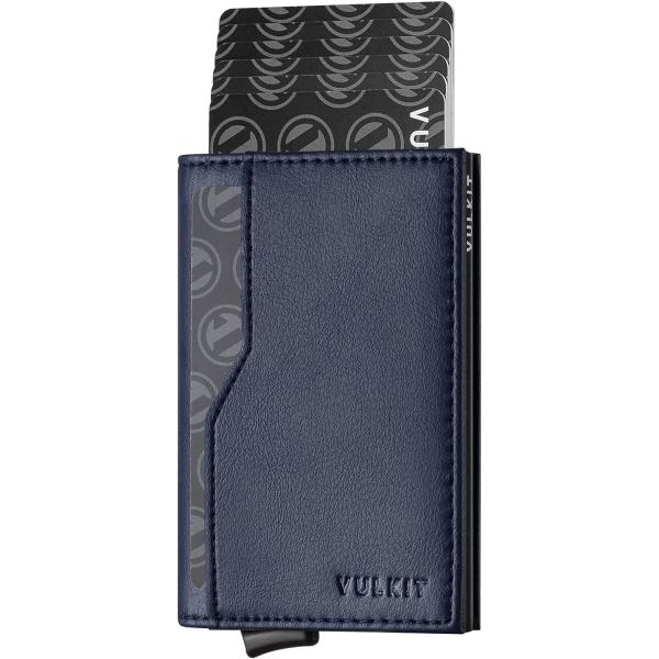 VULKIT Card Holder with ID Window Pop Up Cards Slim Leather Wallet RFID Protection Up to 12 Cards Card Case