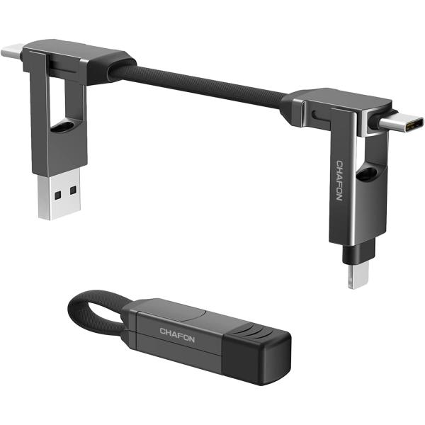 CHAFON Multi Charging Cable Short,Travel Portable Magnetic Keyring 5 in 1 USB Charger Data Cord,PD 60W USB A/C to Type C,Micro USB Connectors Compatible with Cell Phones Tablets Power Bank