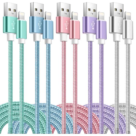 iPhone Charger Cable 5Pack【3/3/6/6/10FT】iPhone Charger Cord MFi Certified Lightning Cable, Fast iPhone Charging Cord Nylon Braided USB Lightning Cable Compatible iPhone 13 12 11/ XS/Max/XR/X/8/7//6/