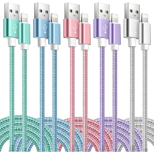 iPhone Charger Cable 5Pack【3/3/6/6/10FT】iPhone Charger Cord MFi Certified Lightning Cable, Fast iPhone Charging Cord Nylon Braided USB Lightning Cable Compatible iPhone 13 12 11/ XS/Max/XR/X/8/7//6/