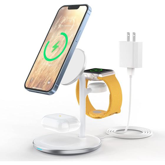 3 in 1 Wireless Charging Station for Apple Devices, Standard 15W Fast Wireless Mag-Safe Charger Stand with QC3.0 Adapter for iPhone 14 13 12 Pro Max/Plus/Pro/Mini,iWatch Ultra/8/7/SE/6/5/4/3/2,AirPods