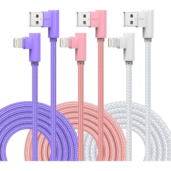 iPhone Charger 10FT 90 Degree Lightning Cable [Apple MFi Certified] 3 Pack long iPhone Cable Right Angle Nylon Braided iPhone Charging Cord Compatible with iPhone14/13/12/11/XS/X/8/7/iPad/iPod(10Feet)