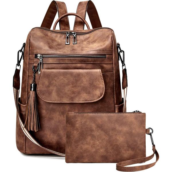 OPAGE Leather Backpack Purse for Women Fashion Designer Ladies Shoulder Bags Travel Backpack With Wristlet