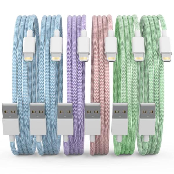 [Apple MFi Certified] iPhone Charger [6 Pack 3/3/6/6/6/10 FT] Multi-size Multi-color Long USB Fast Charging Lightning Cable Compatible iPhone 14 13 12 11 Pro Max XR XS X 8 7 6 Plus SE - Macaroon Color