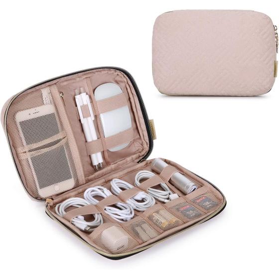 BAGSMART Electronic Organizer Small Travel Cable Organizer Bag for Hard Drives, Cables, Charger, Phone, USB, SD Card, Soft Pink