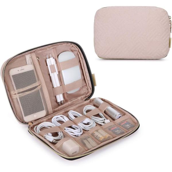 BAGSMART Electronic Organizer Small Travel Cable Organizer Bag for Hard Drives, Cables, Charger, Phone, USB, SD Card, Soft Pink