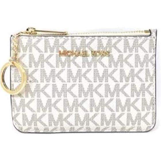 Michael Kors Jet Set Travel Small Top Zip Coin Pouch with ID Holder - PVC Coated Twill (Vanilla)