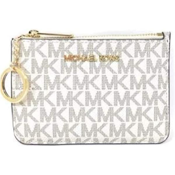 Michael Kors Jet Set Travel Small Top Zip Coin Pouch with ID Holder - PVC Coated Twill (Vanilla)