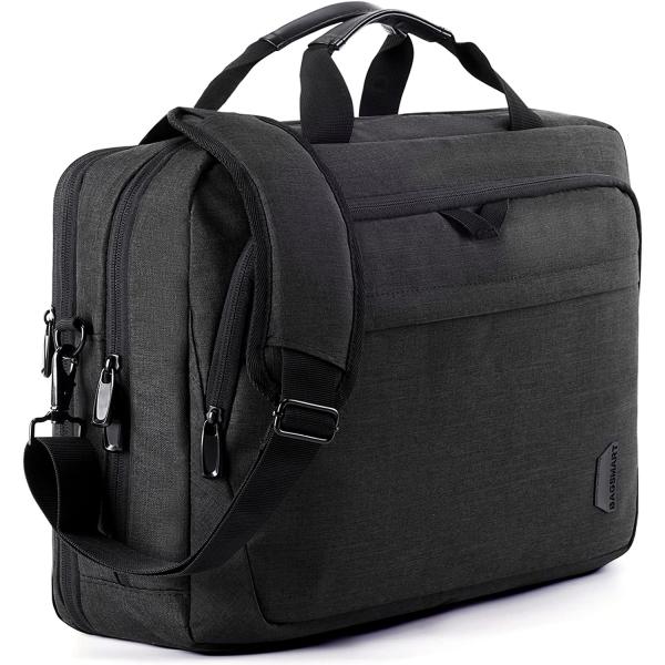BAGSMART 17.3 Inch Laptop Bag, Expandable Briefcase,Computer Bag Men Women,Laptop Shoulder Bag,Work Bag Business Travel Office,Lockable (Black-17.3 inch)