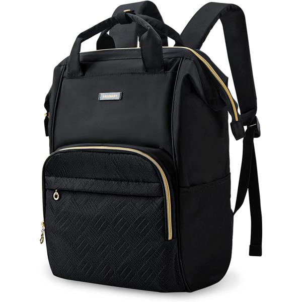 BAGSMART Laptop Backpack Purse for Women, 15.6 Inch Travel Laptop Backpacks, Black Teacher Backpack for School College Work Business Trip (Black)