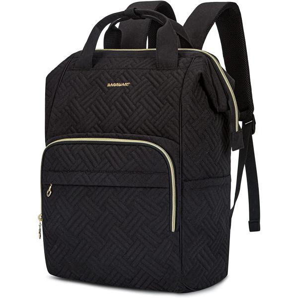 BAGSMART Laptop Backpack for Women Book Bag Cute Backpacks for School Womens Work Travel College Backpacks Gifts for Teacher Nurse, fits 15.6 Inch laptop Black