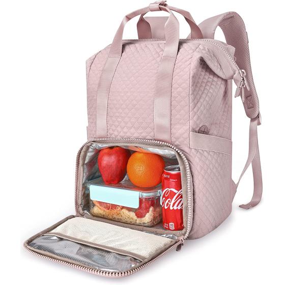 BAGSMART Lunch Backpack, 15.6 Inch Laptop Backpack for Women, Insulated Cooler Lunch Box Water Resistant Leakproof Lunch Bag College School Bookbag for Women Men Daily Work Travel (Pink)