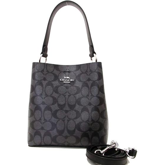 COACH Women's Small Town Bucket Bag (Signature Canvas - Graphite - Wine - Black)