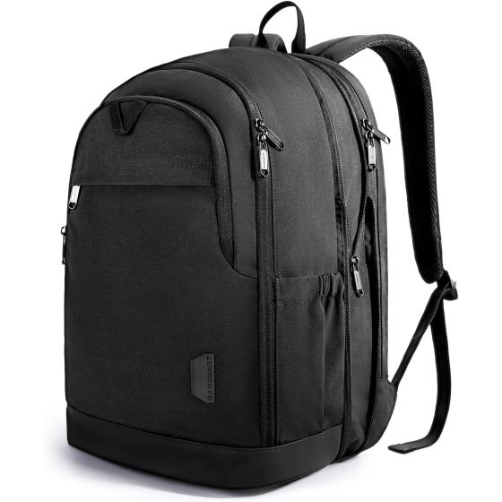 BAGSMART Laptop Backpack for Men Women Expandable Travel Backpacks fits 17.3 Inch Computer with Charging Port Water Resistant Large Bookbags Casual Daypack for School Work Business Trip College,Black
