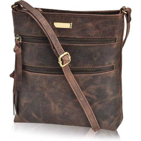 ESTALON Leather Crossbody Purse for Women- Small Crossover Long Over the Shoulder Sling Womens Purses and Handbags