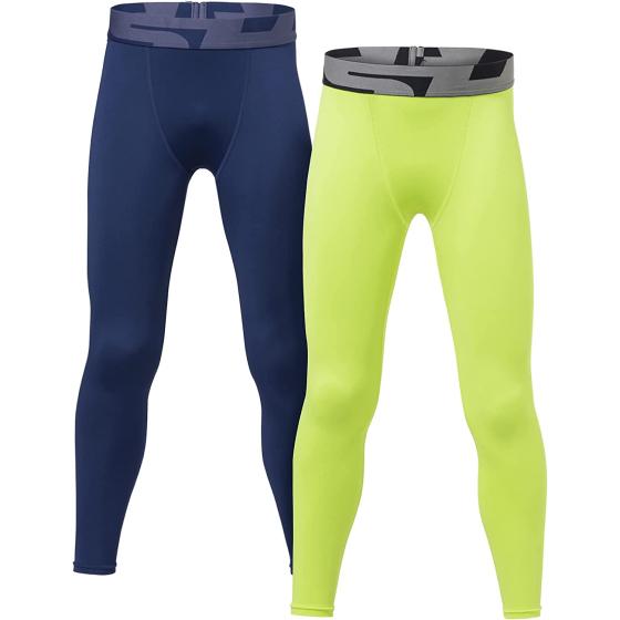 TSLA 1 or 2 Pack Boys Youth UPF 50+ Compression Pants Baselayer, Cool Dry Running Tights, 4-Way Stretch Workout Leggings