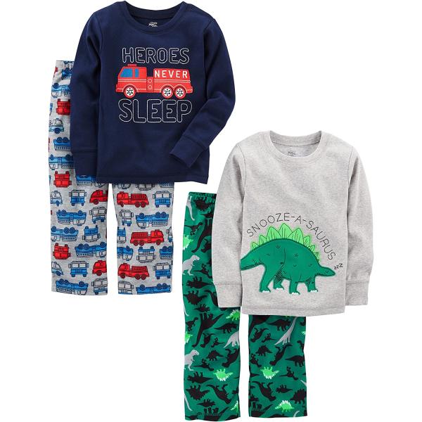 Simple Joys by Carter's Boys and Toddlers' 4-Piece Pajama Set (Cotton Top & Fleece Bottom)