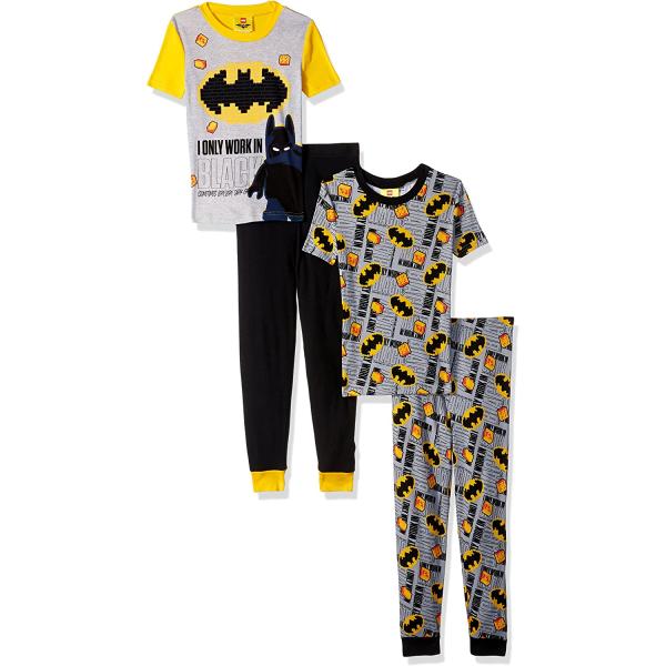 LEGO Batman Pajama Set,Boys 4 Piece PJ Set ,Short Sleeve Long Pants,Cotton,Black Yellow, - sizes 4 to 10