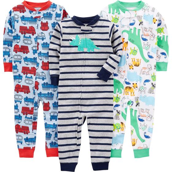 Simple Joys by Carter's Toddlers and Baby Boys' Snug-Fit Footless Cotton Pajamas, Pack of 3