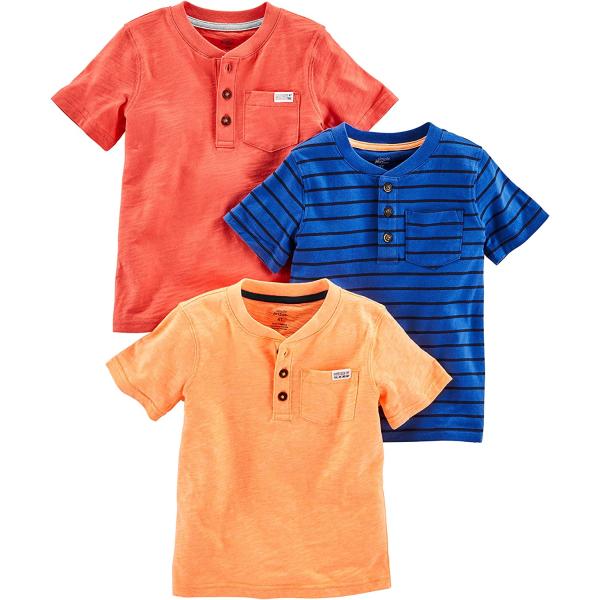 Simple Joys by Carter's Babies, Toddlers, and Boys' Short-Sleeve Pocket Henley Tee Shirt, Pack of 3