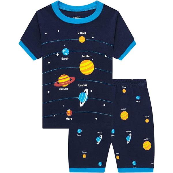 Popshion Boys Pajamas 100% Cotton Toddler Clothes Summer Pjs for Boy Planet Dinosaur Sleepwear Kids Short Sets 2-10 Years