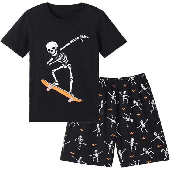MyFav Big Boys Glow in Dark Skull Pjs Cotton Sleepwear Comfy Pajama Shorts Sets