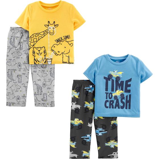 Simple Joys by Carter's Toddler Boys' 4-Piece Pajama Set (Short-Sleeve Poly Top & Fleece Bottom)